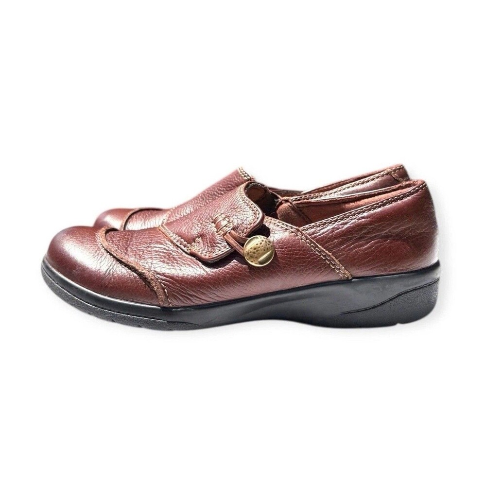 Clarks Collection Brown Leather Strap Comfort Shoes Women's 5.5